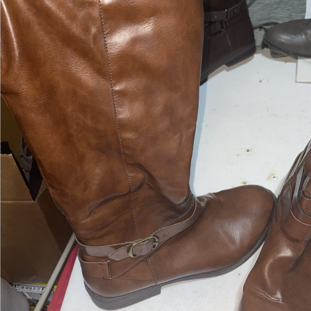 Style & Co. Womens Madixe Faux Leather Riding Boots Brown